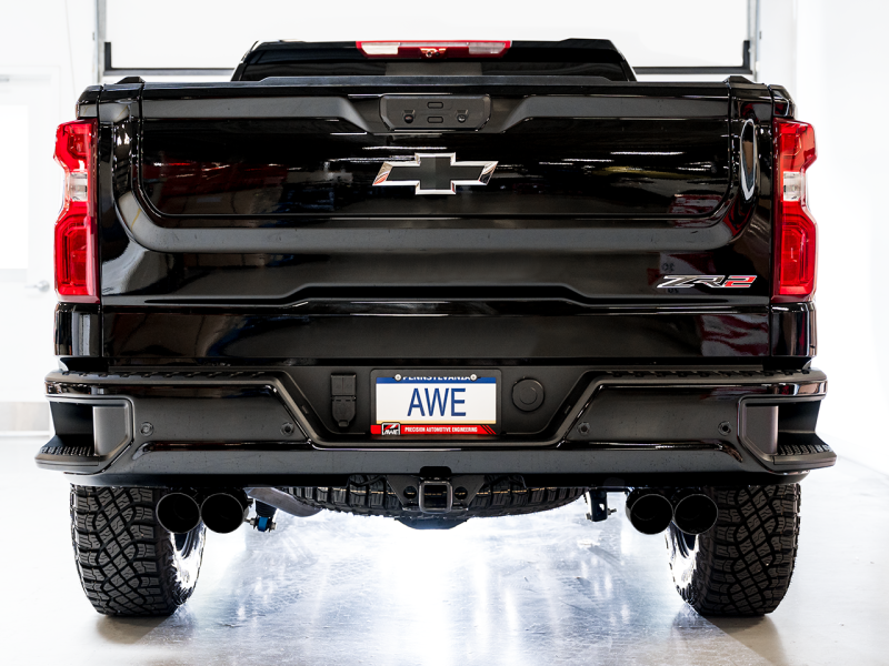 AWE Tuning 22-23 GMC Sierra 1500 AT4X 6.2L 0FG Catback Split Dual (Flat Bumper) - Diamond Black Tips thumbnail 9