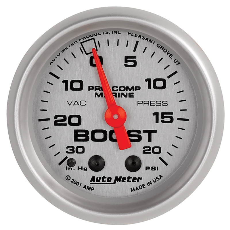 Autometer Marine Silver Ultra-Lite 2-1/16in 0-30 HG / 0-20 PSI Vacuum / Boost Gauge thumbnail 8
