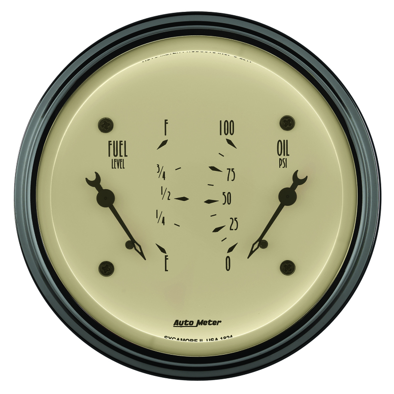 AutoMeter Gauge Dual Fuel & Oilp 3-3/8in. 0 Ohm(e) to 90 Ohm(f)& 100PSI Elec Antique Beige thumbnail 6