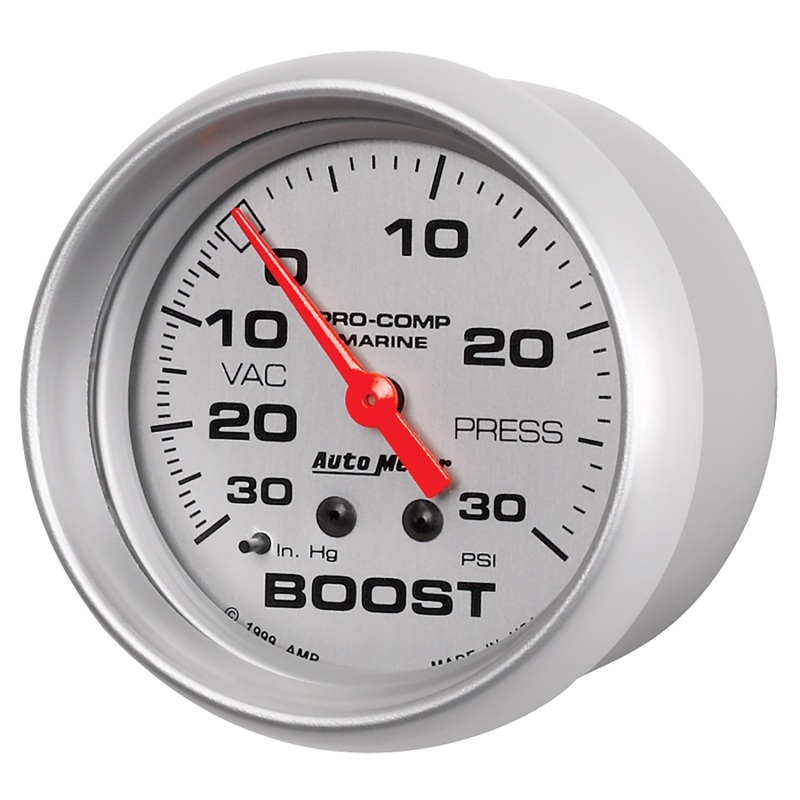 AutoMeter Marine Vac/Boost Gauge 2 5/8in 30INHG 30PSI Mechanical- Silver thumbnail 9