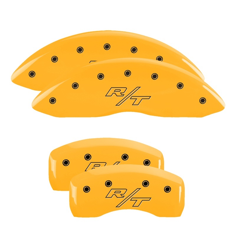 MGP 4 Caliper Covers Engraved Front & Rear Vintage Style/RT Yellow finish black ch thumbnail 6