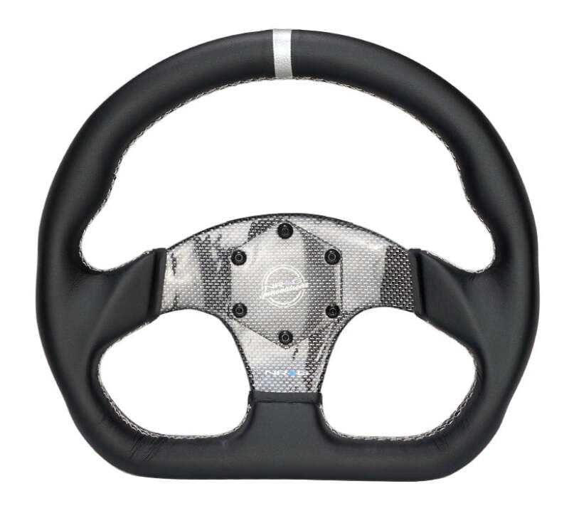NRG Carbon Fiber Flat Bottom Steering Wheel (320mm) Silver CF Center w/Silver Stitch/Center Mark thumbnail 4