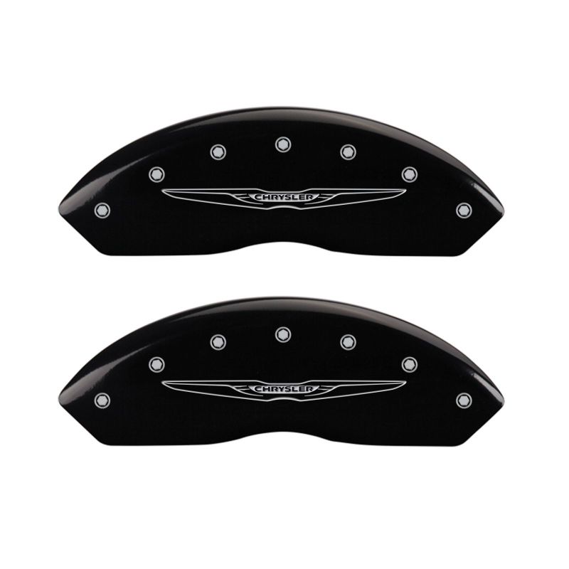 MGP 4 Caliper Covers Engraved Front & Rear Style 2/Chrysler Wing Black finish silver ch thumbnail 5