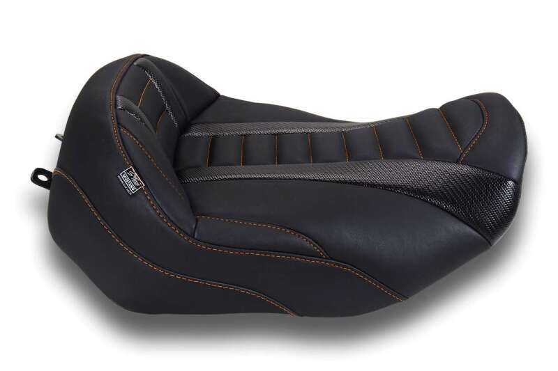 Mustang 23-26 Harley CVO Road Glide, Street Glide, Deluxe T Solo Blk w/Mandarin Orange Thread