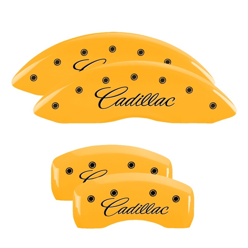 MGP 4 Caliper Covers Engraved Front & Rear Cursive/Cadillac Yellow finish black ch thumbnail 6