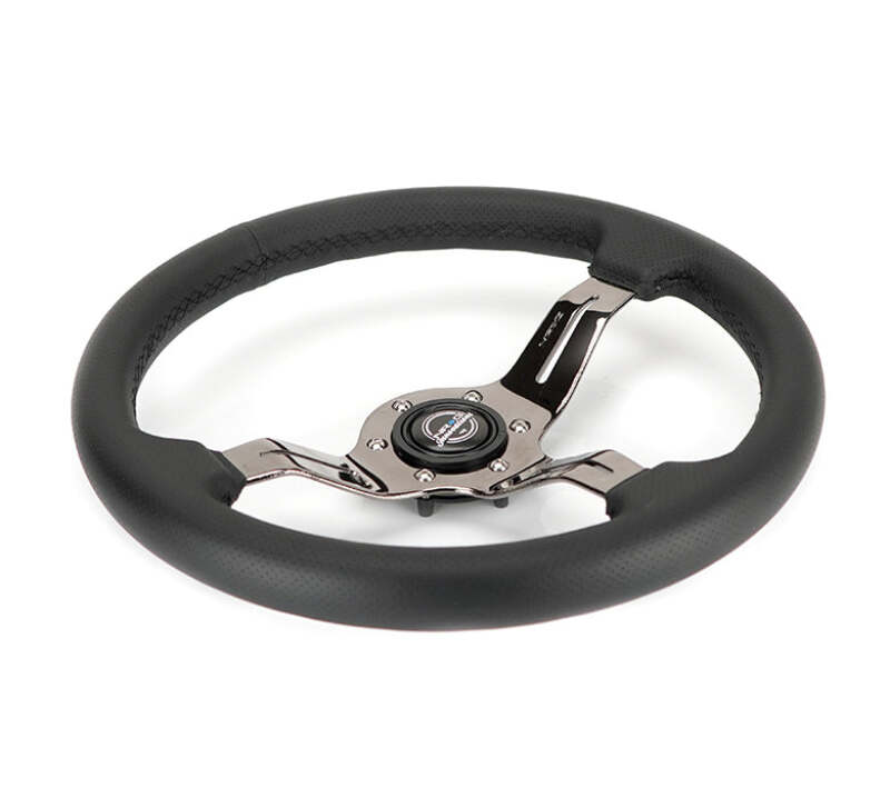 NRG Light Weight Gaming Steering Wheel - 350mm 3 Black Chrome Spokes Perforated Leather thumbnail 7