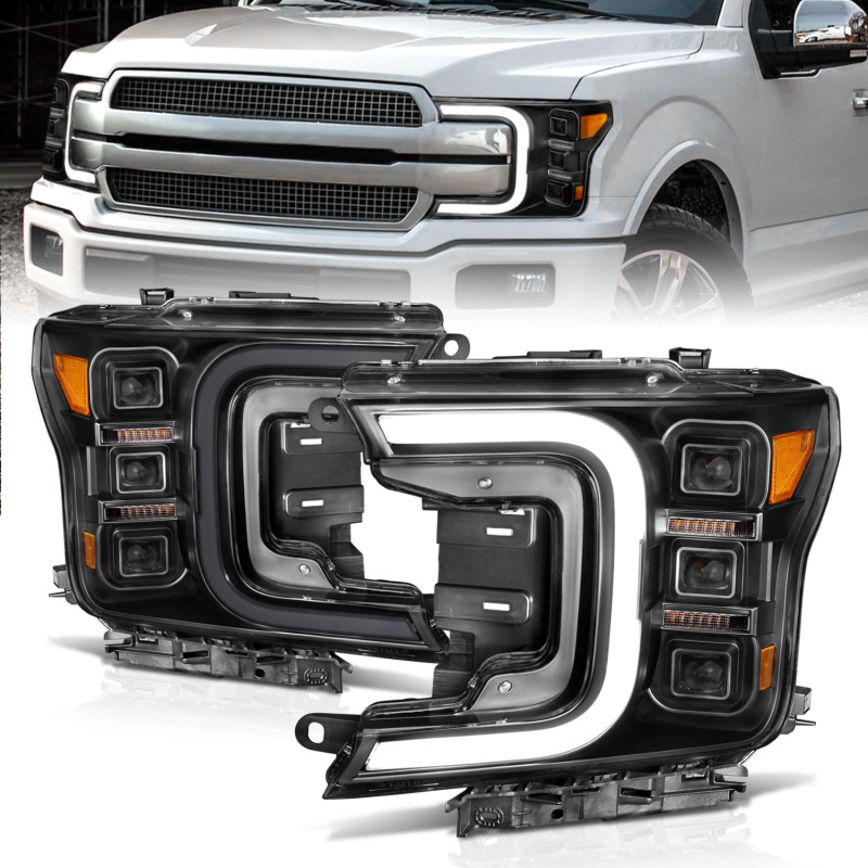 ANZO 18-20 Ford F-150 Full Led Projector Smoke Bar Style Headlights Black Amber thumbnail 3