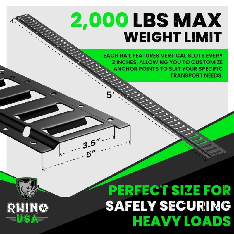 Rhino USA 5Ft E-Track Tie-Down Rails, Silver (2 Pack) thumbnail 6