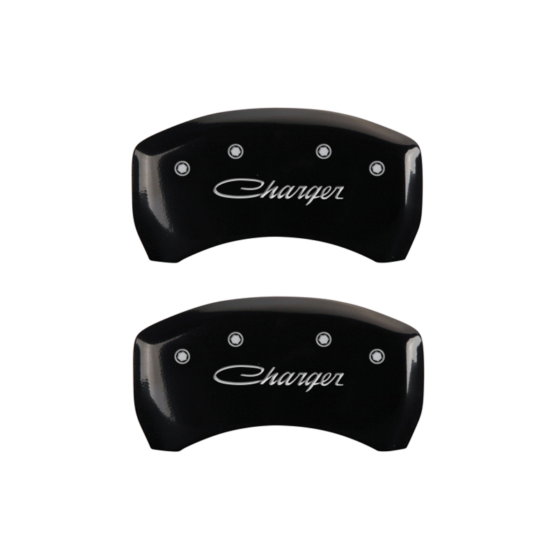MGP 4 Caliper Covers Engraved Front & Rear Cursive/Charger Black finish silver ch thumbnail 7