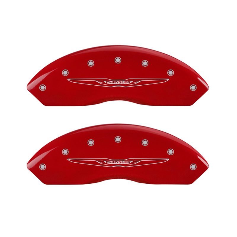 MGP 4 Caliper Covers Engraved Front & Rear Style 2/Chrysler Wing Red finish silver ch thumbnail 5