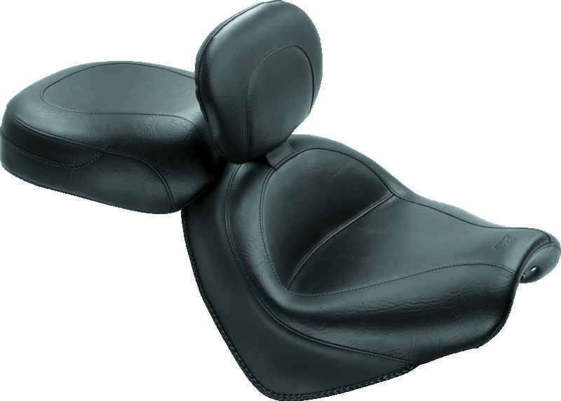 Mustang 04-09 Honda VTX1300C Wide Touring 2PC Seat w/Driver Backrest - Black