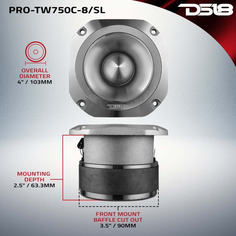 DS18 4in Super Bullet Tweeter 200 Watts RMS 1.5in Titanium Vc 8 ohm Silver thumbnail 8