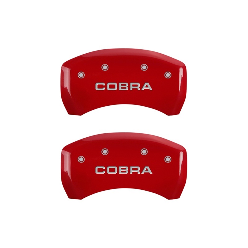 MGP Rear set 2 Caliper Covers Engraved Rear Cobra Red finish silver ch thumbnail 3