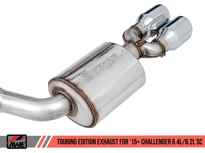 AWE Tuning 2015+ Dodge Challenger 6.4L/6.2L Non-Resonated Touring Edition Exhaust - Quad Silver Tips thumbnail 8