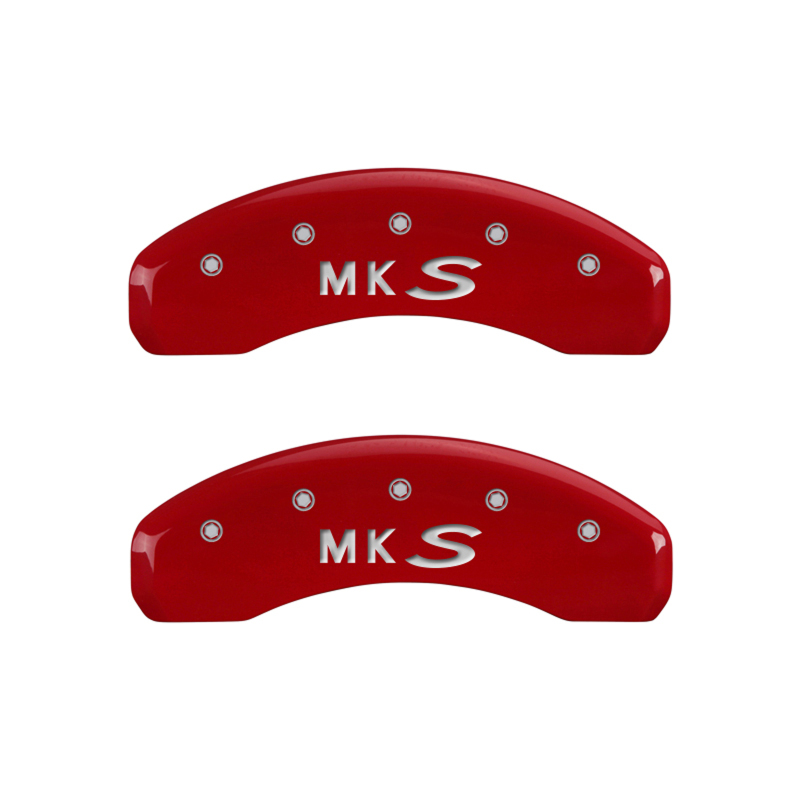MGP 4 Caliper Covers Engraved Front Lincoln Engraved Rear MKS Red finish silver ch thumbnail 9