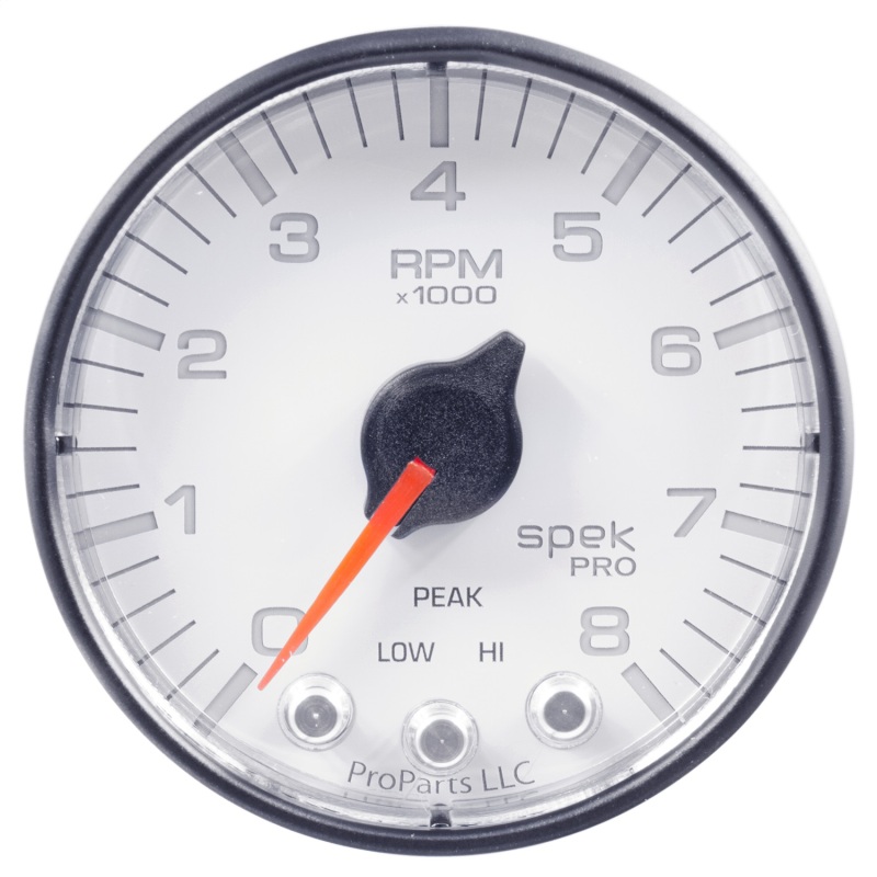 Autometer Spek-Pro Gauge Tach 2 1/16in 8K Rpm W/ Shift Light & Peak Mem Wht/Blk thumbnail 8