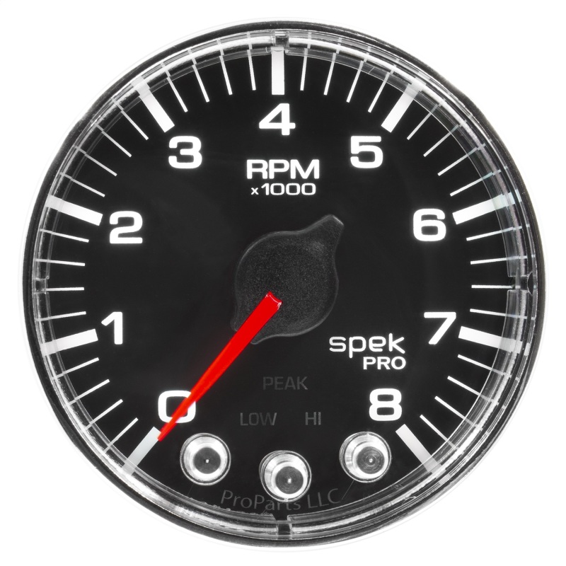 Autometer Spek-Pro Gauge Tach 2 1/16in 8K Rpm W/ Shift Light & Peak Mem Blk/Chrm thumbnail 8