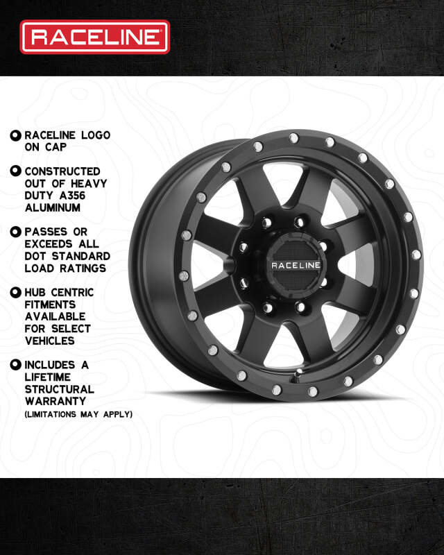 Raceline 935B Defender 18x9in / 8x170 BP / 18mm Offset / 130.81mm Bore - Satin Black Wheel thumbnail 4