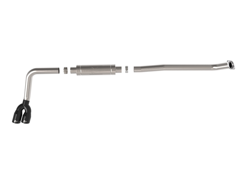 aFe Rebel Series 3in 304 Stainless Middle-Side Exit Exhaust Black Tips Toyota Hilux 15-26 L4-2.4/2.8