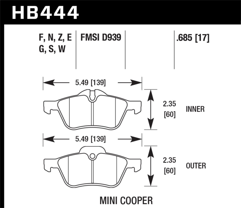 Hawk 02-06 Mini Cooper / Cooper S HPS Street Front Brake Pads thumbnail 6
