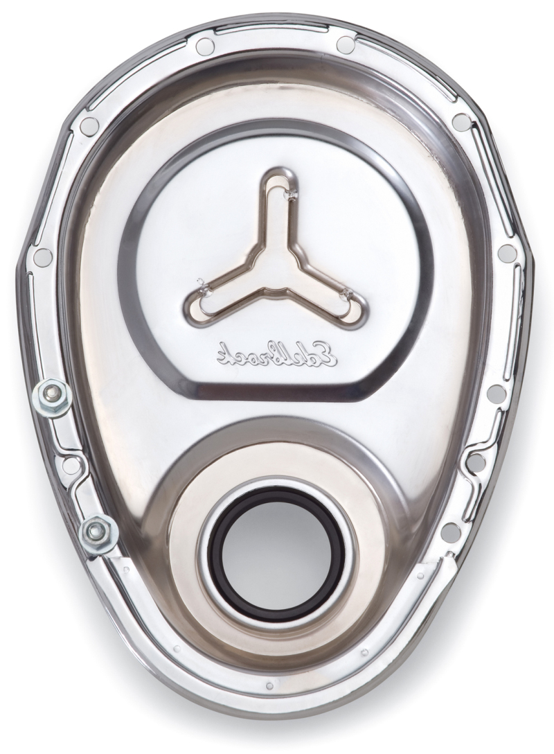 Edelbrock Timing Cover SB-Chevy Chrome w/ Welded Reinforcement Plate thumbnail 8