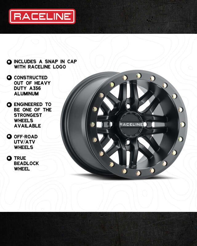 Raceline A91B Ryno 15x10in / 4x156 BP / 0mm Offset / 132.5mm Bore - Satin Black Beadlock Wheel thumbnail 8