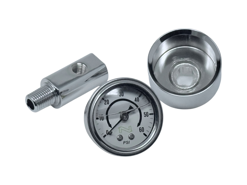 NAMZ HD Twin Cam/M8 NOS Chrome Oil Pressure Gauge Kt Blk Face/Liquid Filled/Billet Alum Cup/Chrome thumbnail 2