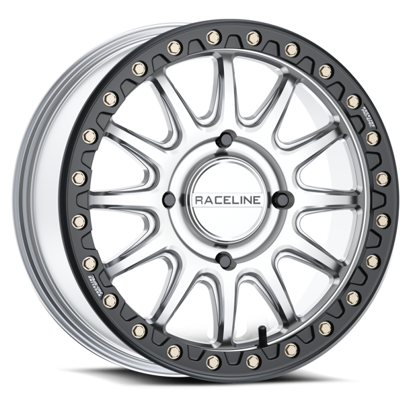 Raceline A14SB Alpha 15x7in/4x156 BP/10mm Offset/132.5mm Bore - Silver & Blk Ring Beadlock Wheel thumbnail 5