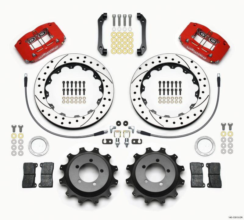 Wilwood Dynapro Radial Rear Kit 12.88in Drilled Red 2006-2007 Subaru WRX w/Lines