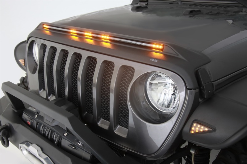 AVS 2007-2018 Jeep Wrangler JK Aeroskin Low Profile Hood Shield w/ Lights - Black thumbnail 4