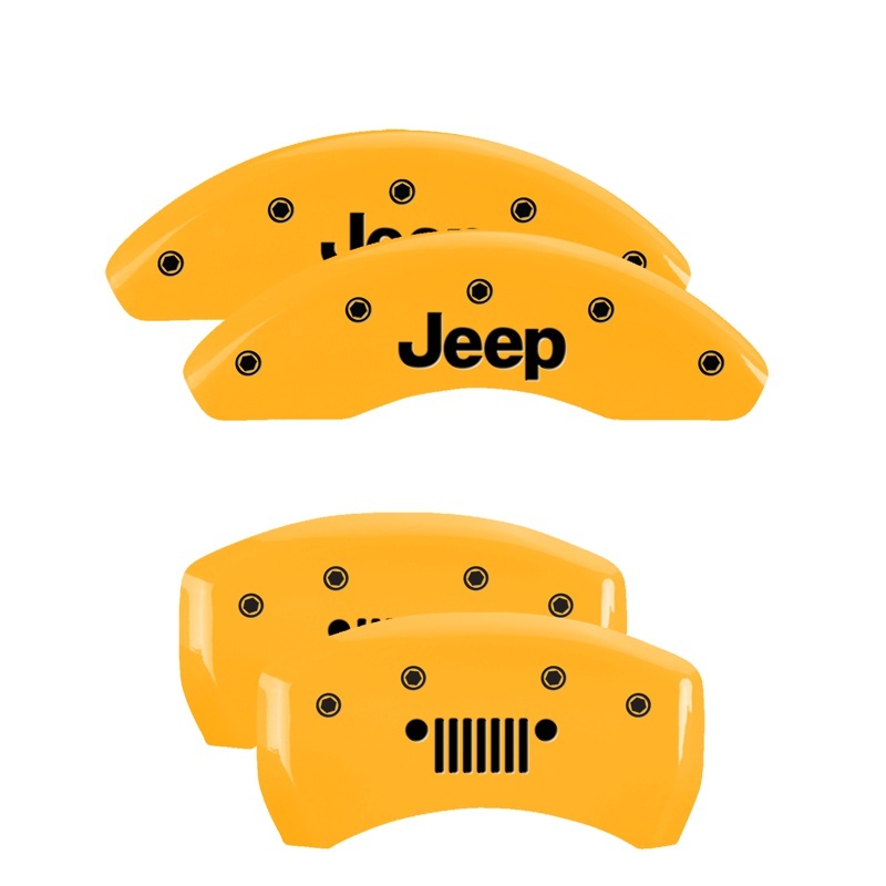 MGP 4 Caliper Covers Engraved Front JEEP Engraved Rear JEEP Grill logo Yellow finish black ch thumbnail 6
