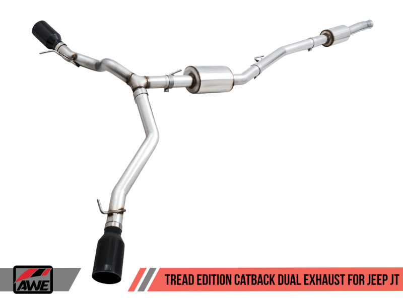 AWE Tuning 20-21 Jeep Gladiator JT 3.6L Tread Edition Cat-Back Dual Exhaust - Diamond Black Tip
