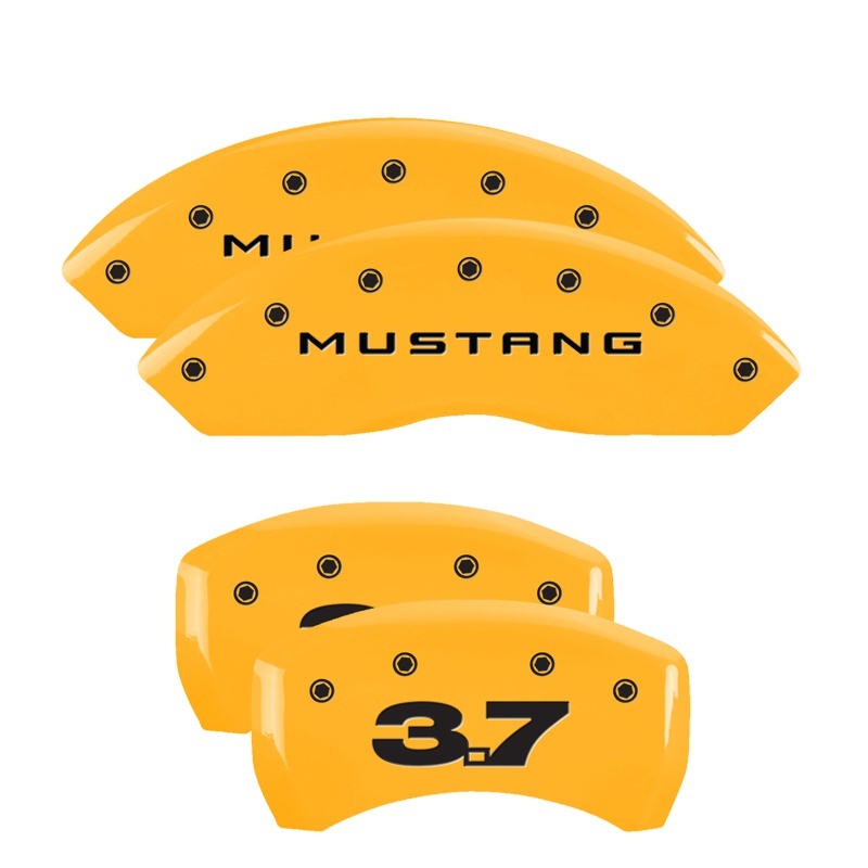 MGP 4 Caliper Covers Engraved Front Mustang Engraved Rear 37 Yellow finish black ch thumbnail 7