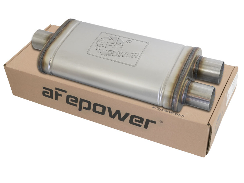 aFe MACH Force XP SS Muffler 2.5in Center Inlet / 2.5in Dual Outlets 18in L x 9in W x 4in H Body thumbnail 4
