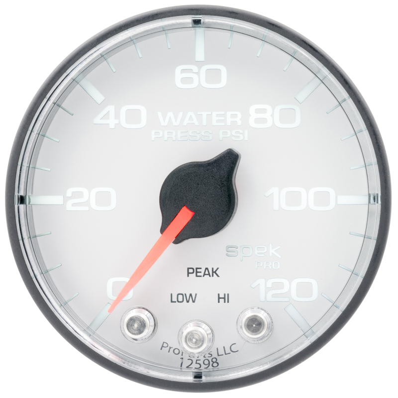 Autometer Spek-Pro 2 1/16in 120PSI Stepper Motor W/Peak & Warn White/Black Water Pressure Gauge thumbnail 3