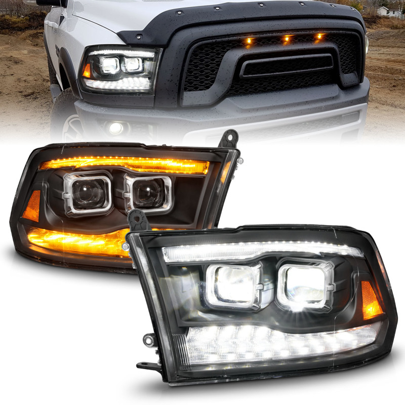 ANZO 09-18 Dodge Ram 1500/2500/3500 Full LED Proj Headlights w/Switchback Light Bar - Black thumbnail 3