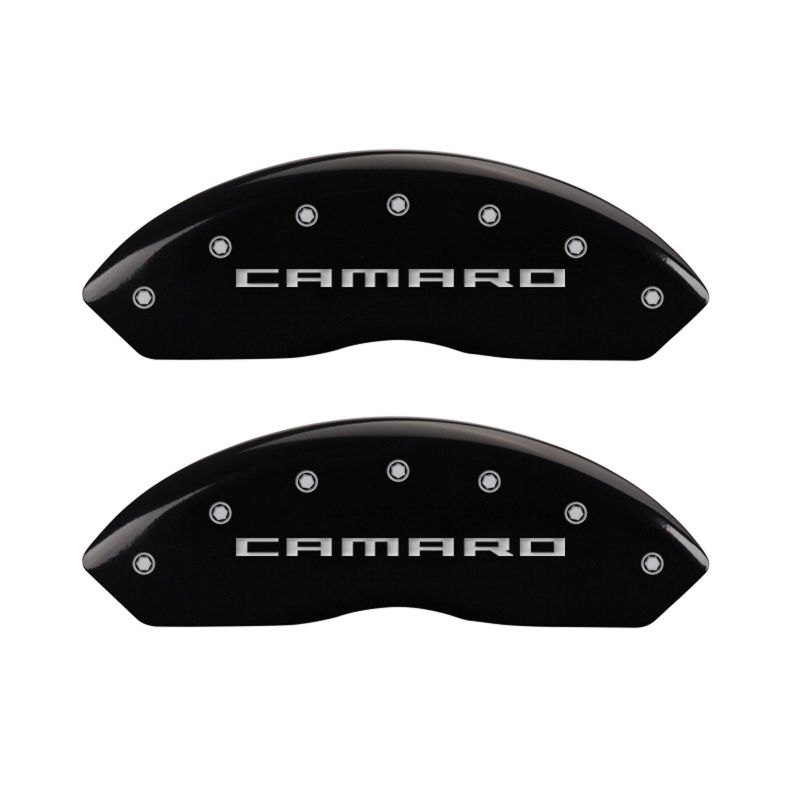 MGP 4 Caliper Covers Engraved Front Gen 5/Camaro Engraved Rear Gen 5/RS Black finish silver ch thumbnail 4