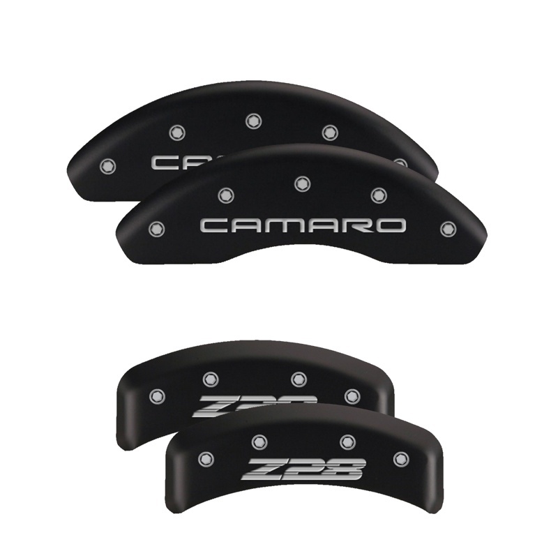 MGP 4 Caliper Covers Engraved Front Cursive/Challenger Engraved Rear RT Black finish silver ch thumbnail 3