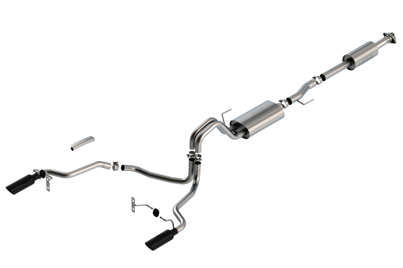 Borla F-150 2021 5.0L 4dr CC SB EC STB Lariat/KR/Pltm/LTD 3/2.25 SRE Cat-Back Touring Black CHR Tips thumbnail 2