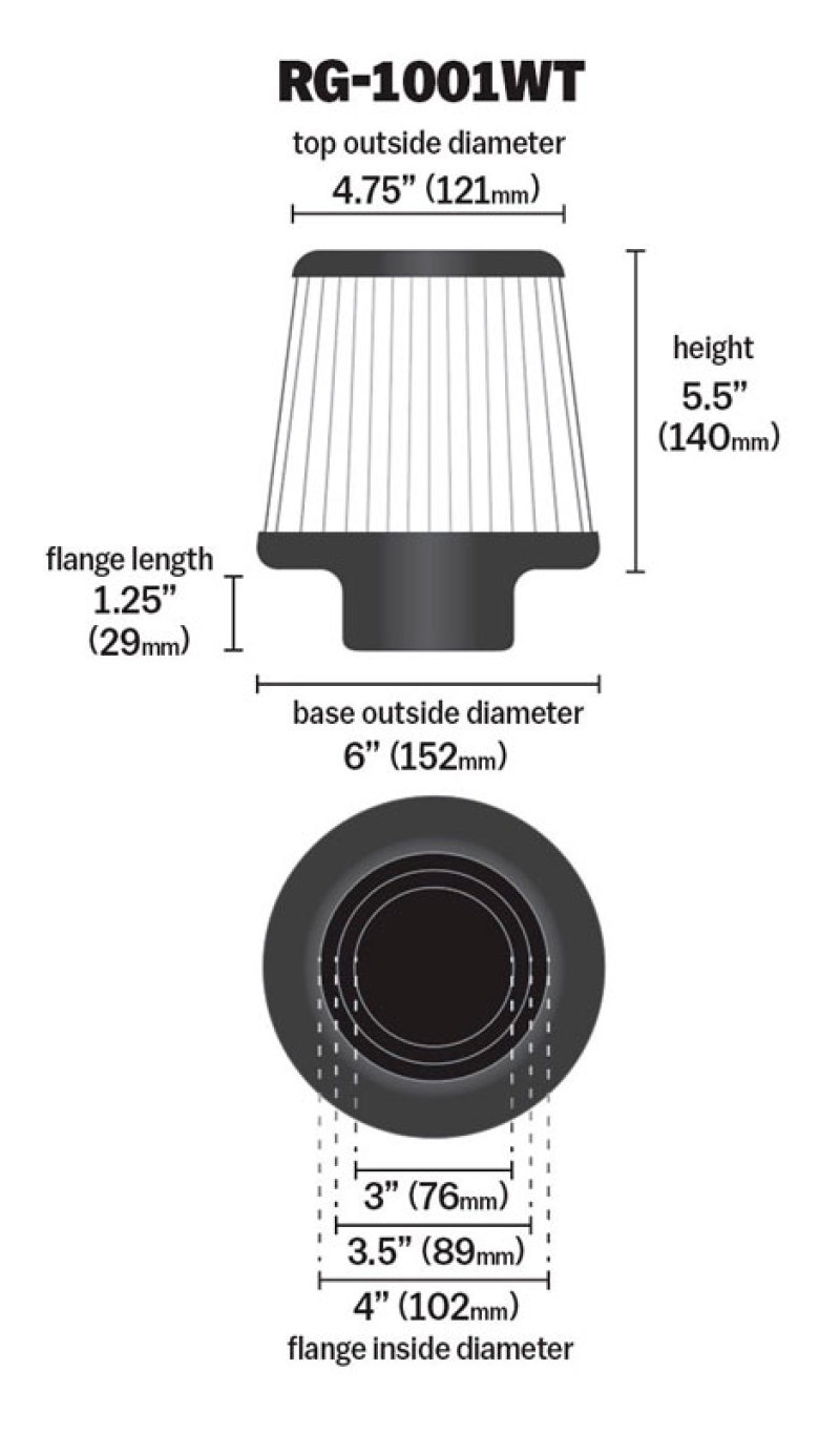 K&N Universal Filter Chrome Round Tapered White - 4in Flange ID x 1.125in Flange Length x 5.5in H thumbnail 5