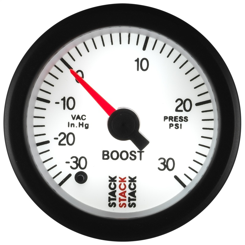 Autometer Stack 52mm -30INHG to +30 PSI (Incl T-Fitting) Pro Stepper Motor Boost Press Gauge - White thumbnail 4