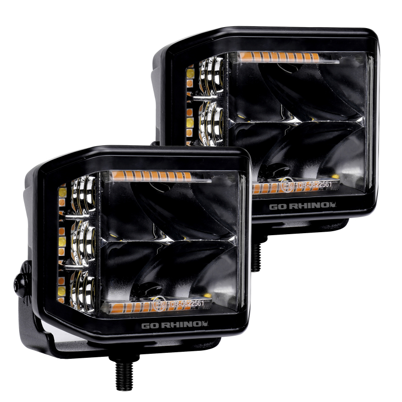 Go Rhino Xplor Blackout Combo Series Cube Sideline LED Spot Lights w/ Amber 4x3 - Blk (Pair) thumbnail 7