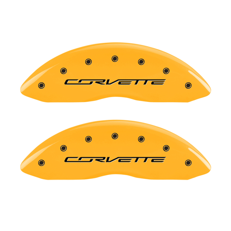 MGP 4 Caliper Covers Engraved Front & Rear C7/Corvette Yellow finish black ch thumbnail 4