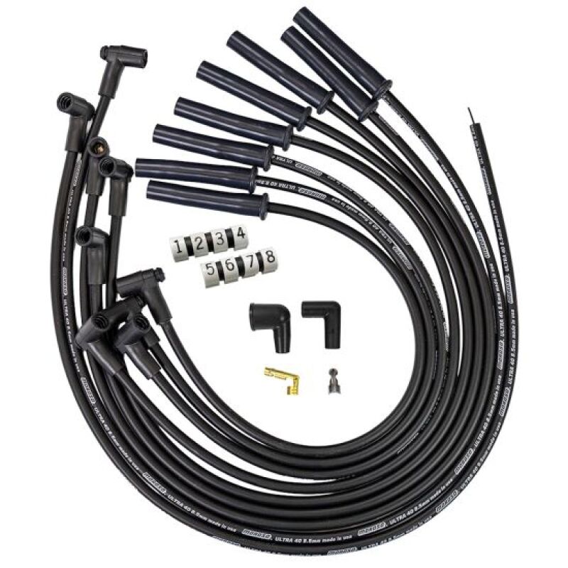 Moroso GM BBC 366-454 HEI-Style w/o Coil In Cap Ultra 40 8.5mm Multi-Angle Spark Plug Wire Set - Blk