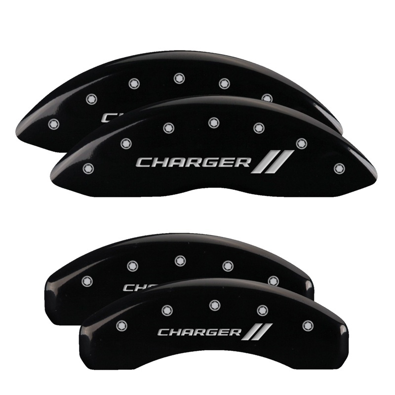 MGP 4 Caliper Covers Engraved Front & Rear Cursive/Charger Black finish silver ch thumbnail 7