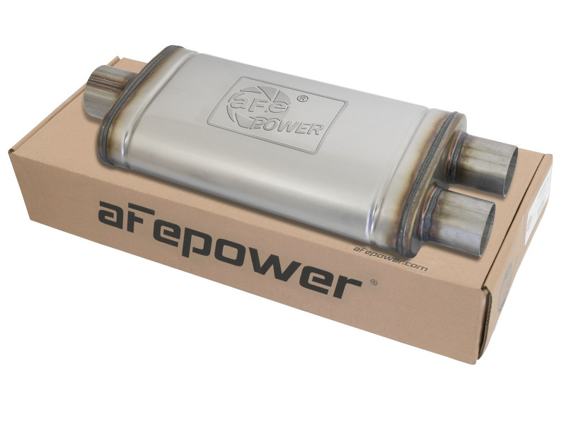 aFe MACH Force XP SS Muffler 3in Center Inlet / 2.5in Dual Outlets 18in L x 9in W x4in H Body thumbnail 4