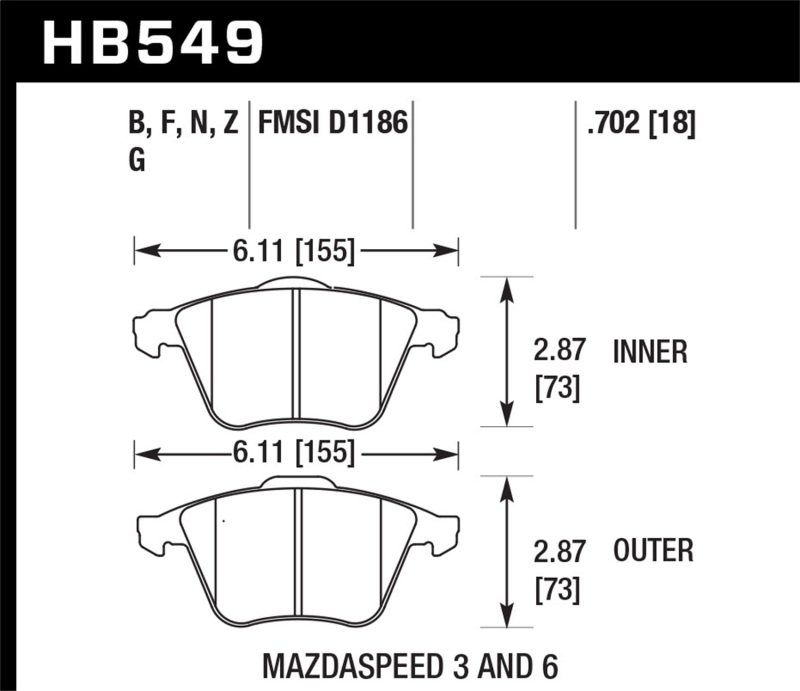 Hawk 07-08 Mazdaspeed3/06-07 Mazdaspeed6 HP+ Street Front Brake Pads thumbnail 3