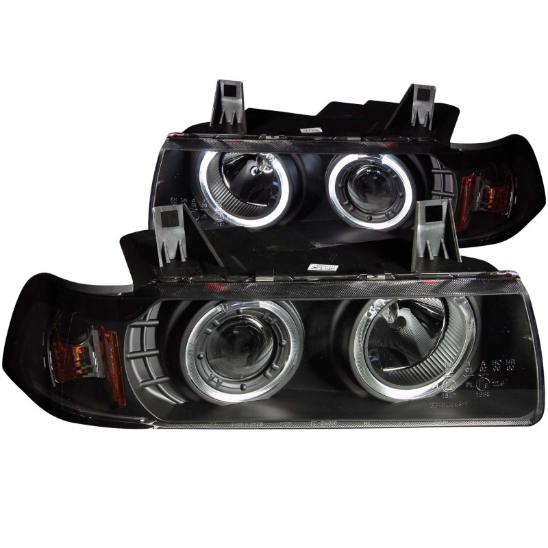 ANZO 1992-1998 BMW 3 Series E36 Projector Headlights w/ Halo Black G2 1 pc thumbnail 7