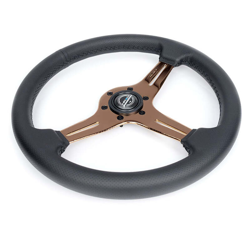 NRG Light Weight Gaming Steering Wheel - Blitz 350mm 3 Rose Gold Spokes Slits - Leather - No Dish thumbnail 8