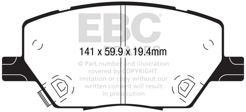 EBC 2015+ Fiat 500X 1.4L Turbo Greenstuff Front Brake Pads thumbnail 3